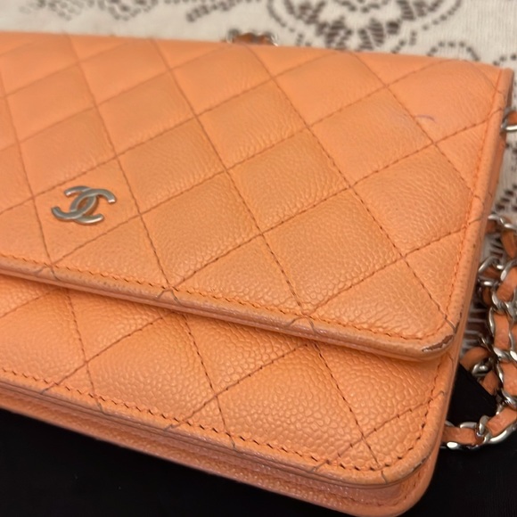 Authentic CHANEL Coral Pink Caviar Wallet on Chain - Picture 13 of 14